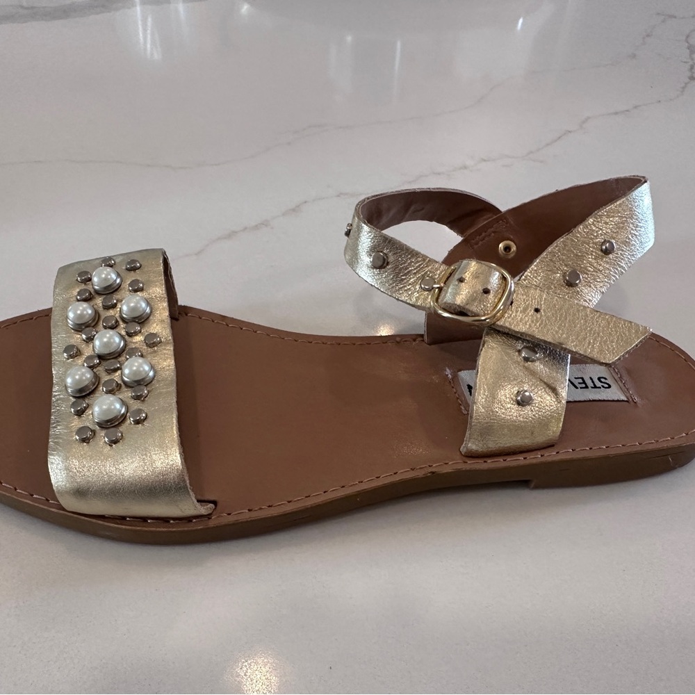 Steve Madden Metallic Pearl-Embellished Sandals